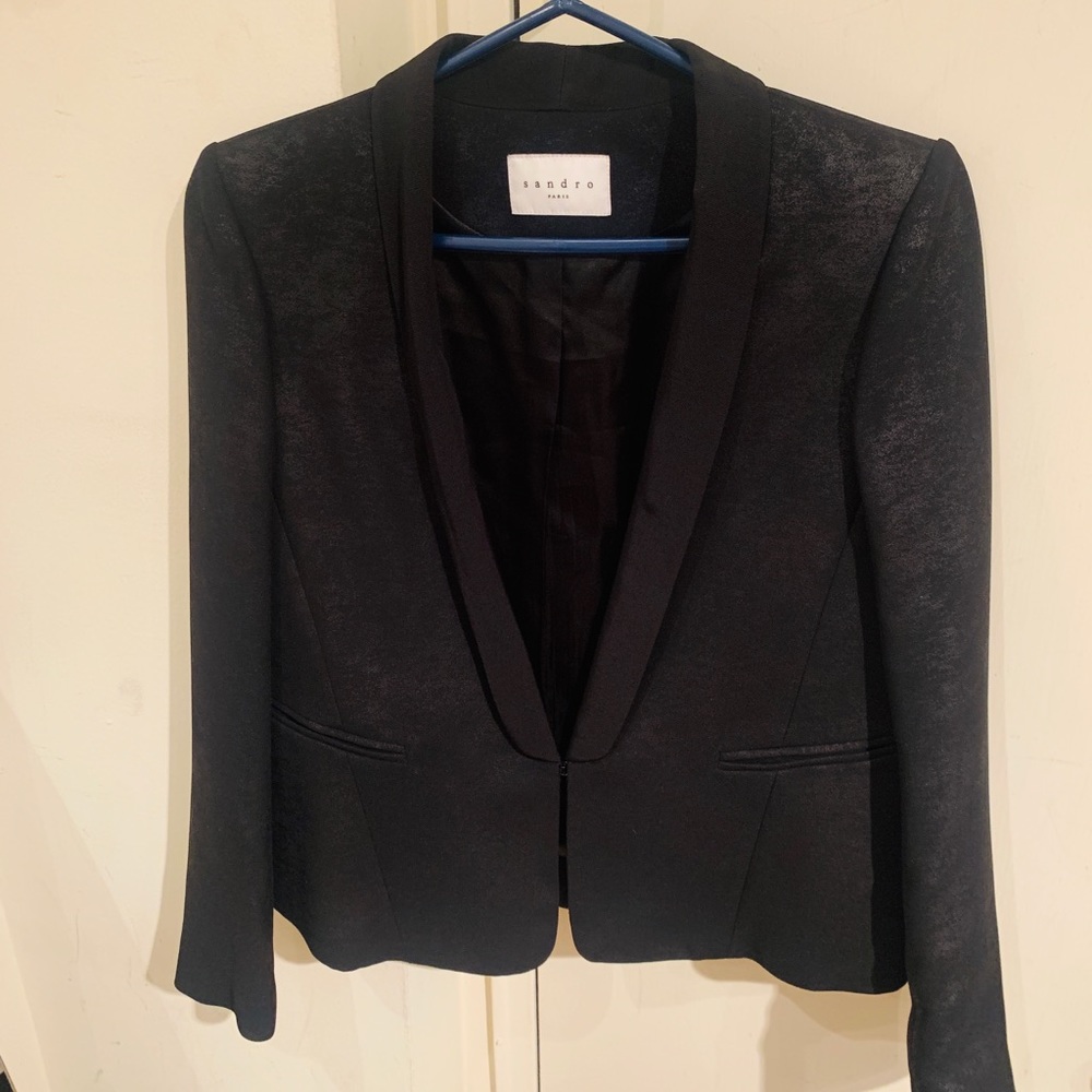 Beautiful fancy black shiny blazer from Sandro.